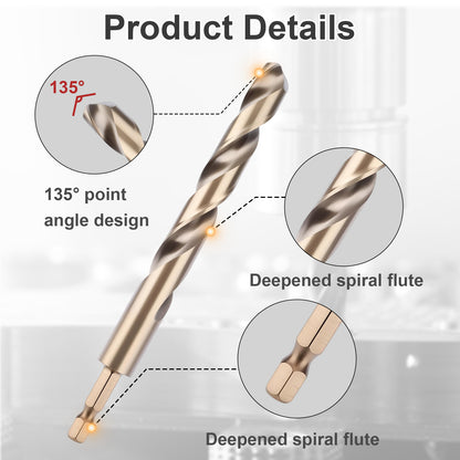 Drill bit with labeled features on a white background