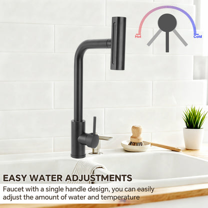 Black faucet with single handle design in a kitchen setting
