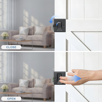 Square-Shaped Slotted Sliding Door Lock, Black Stainless Steel, Privacy Model