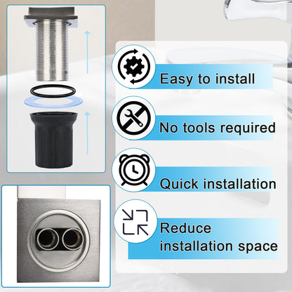 Bathroom sink drain assembly with installation instructions and features.