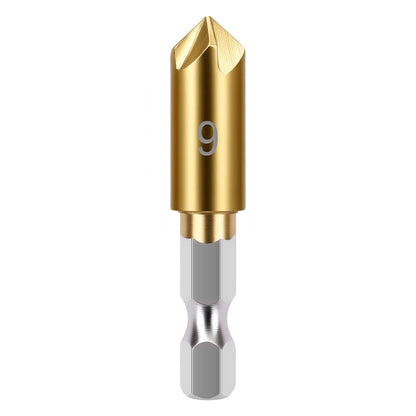 Gold and silver drill bit with number 9 on a white background