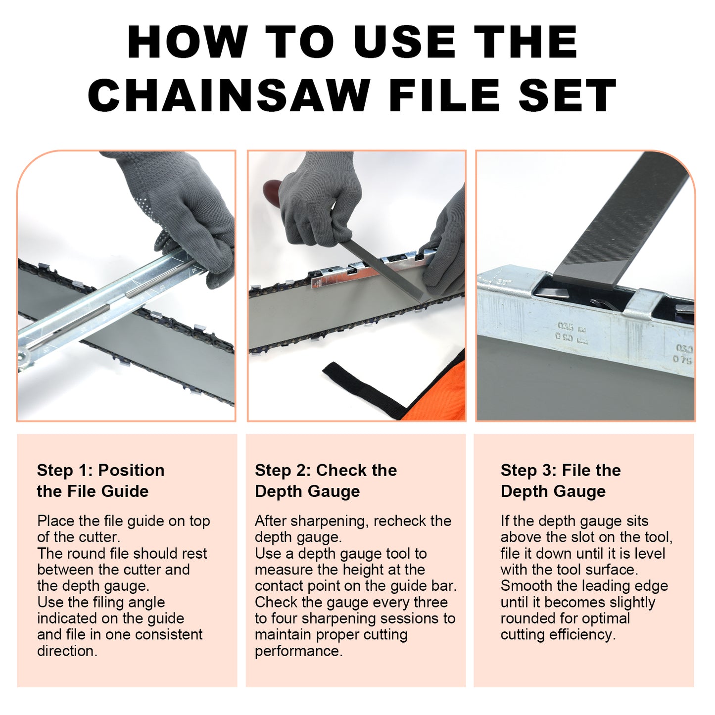 Chainsaw File Kit 9pcs, Round Files 5/32" 3/16" 7/32", Guide, Gauges & Wood Handle