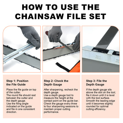 Chainsaw File Kit 9pcs, Round Files 5/32" 3/16" 7/32", Guide, Gauges & Wood Handle