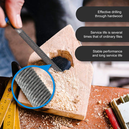 File being used on a piece of wood with text highlighting file performance