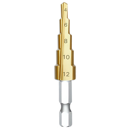Gold and silver drill bit set on a white background