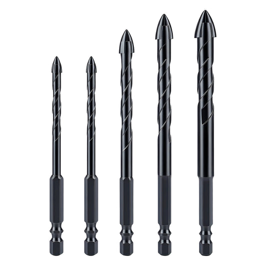 Carbide 4-flute cross drill bit with hex shank for tile glass ceramic marble concrete, multi size drilling bit for cordless hand and bench drills
