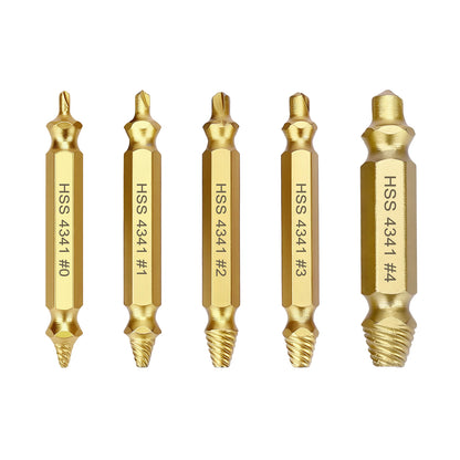 5-Piece Screw Extractor Set, 4341 HSS Titanium-Coated, for Stripped, Broken, Rusted Screws