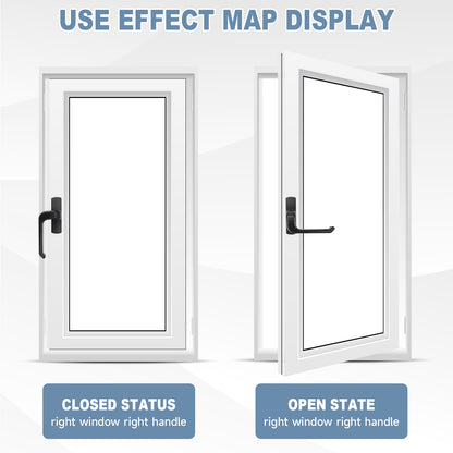 A product comparison graphic showing a white-framed window in two states: closed on the left and open on the right, with text labels 'CLOSED STATUS' and 'OPEN STATE' and the heading 'USE EFFECT MAP DISPLAY'.