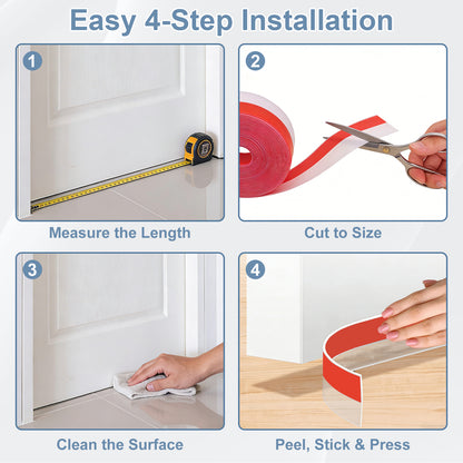Step-by-step installation guide for a product with measurements, cutting, cleaning, and application steps.