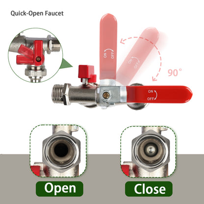 Garden Dual Outlet Zinc Alloy Hose Bib, 1 Inlet 2 Outlet Splitter Faucet with Dual Nozzles and Belt Hose Connection