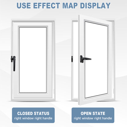 A product comparison graphic showing a white-framed window in two states: closed on the left and open on the right, with text labels 'CLOSED STATUS' and 'OPEN STATE' and the heading 'USE EFFECT MAP DISPLAY'.
