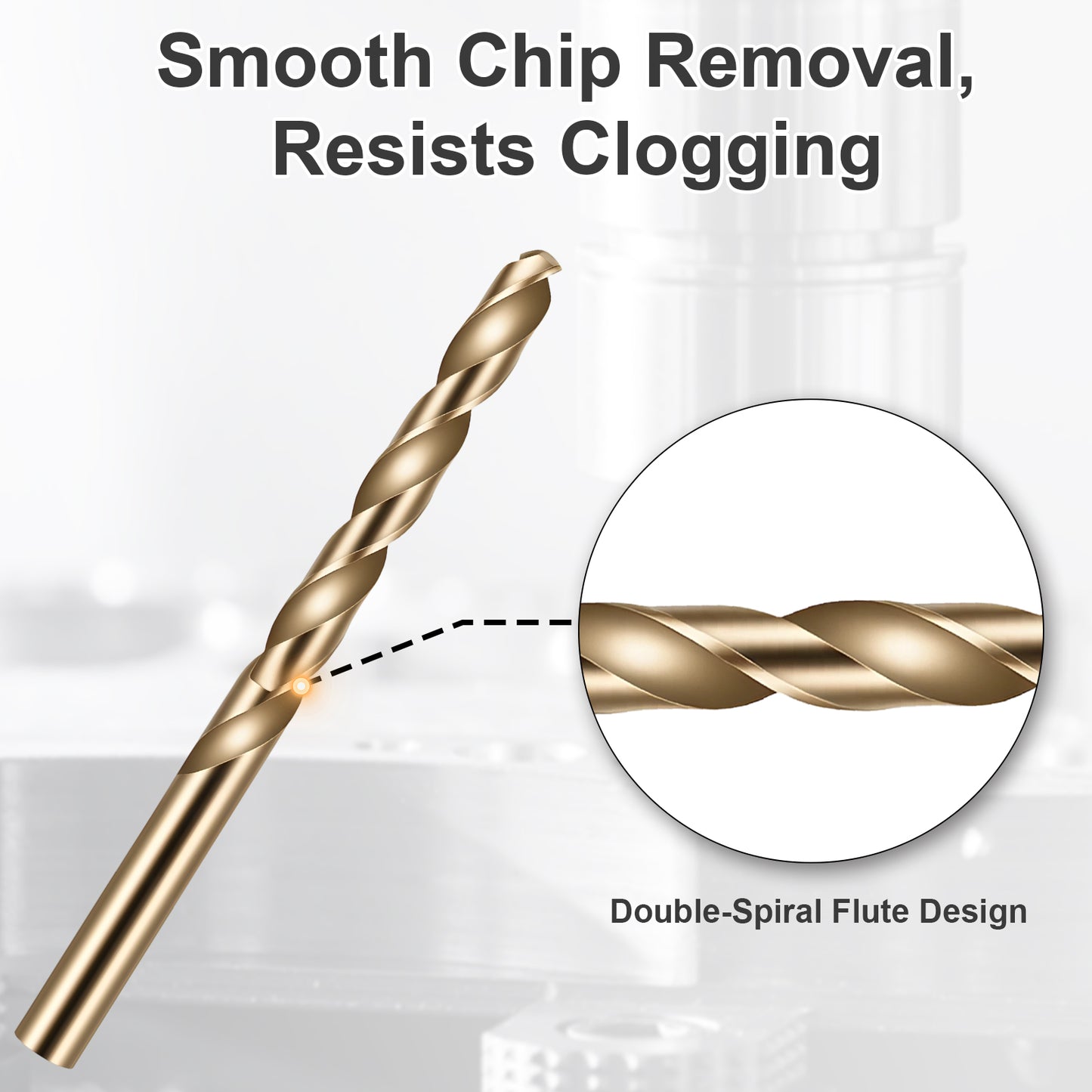 Gold drill bit with double-spiral flute design on a white background