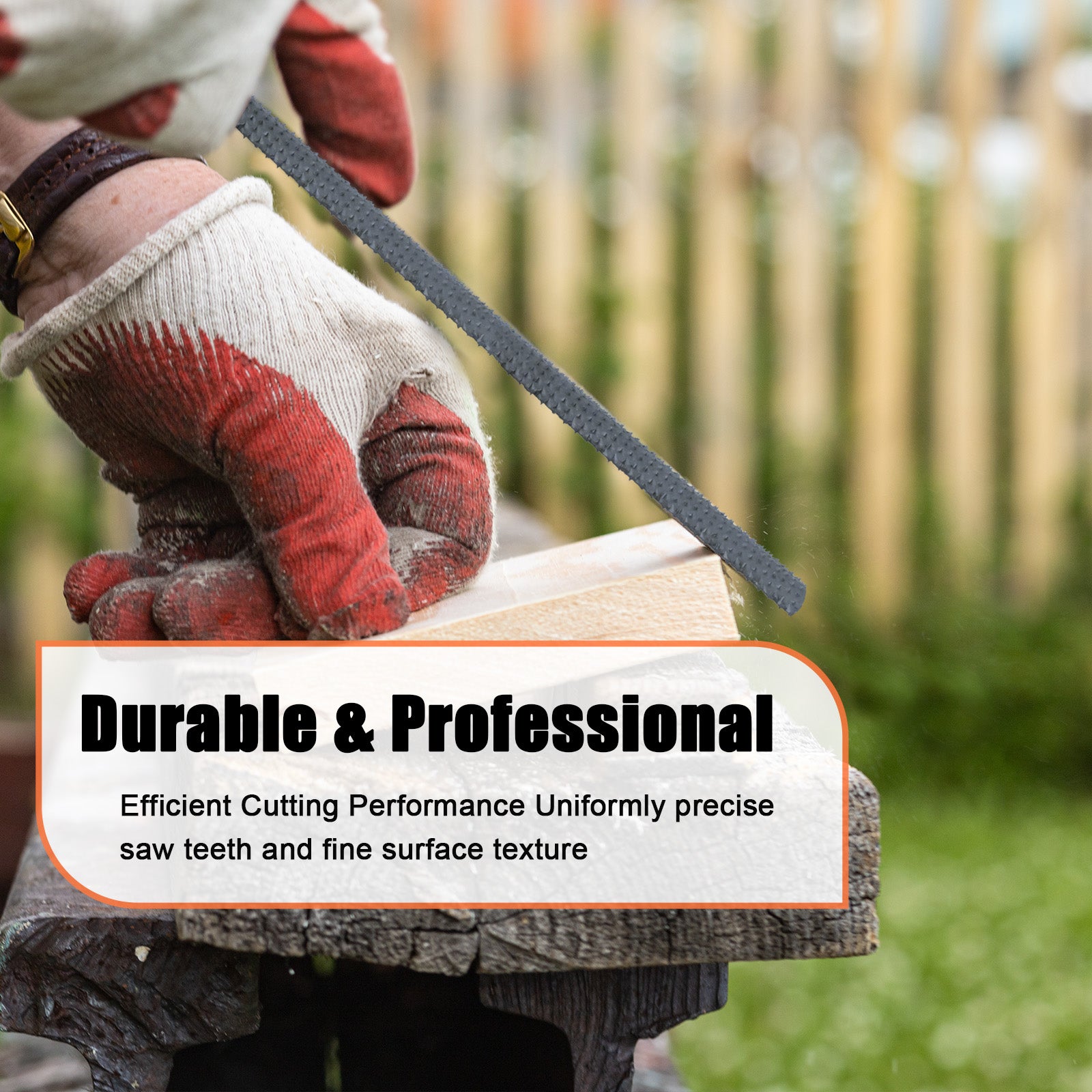 Person using a tool with text about durable and professional performance