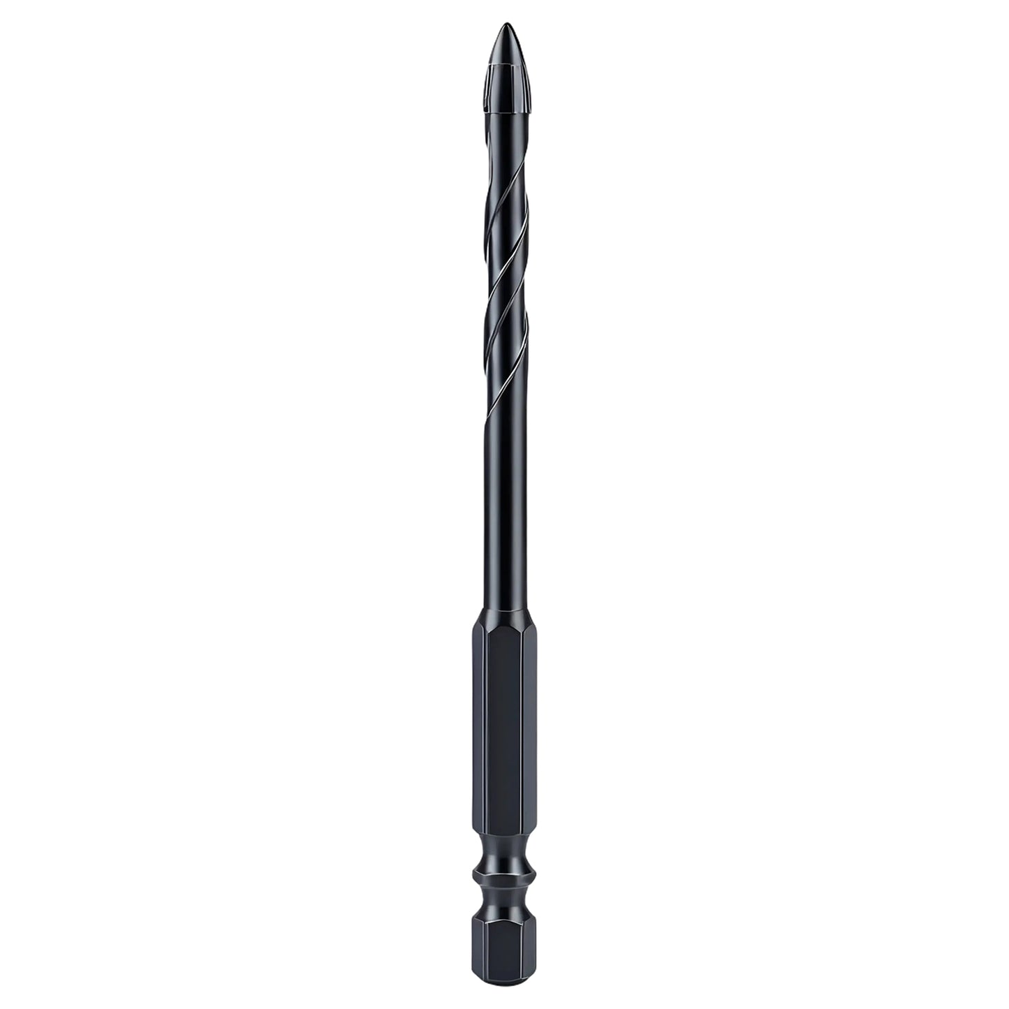 Black drill bit on a white background