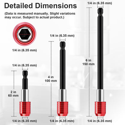 CR-V Drill Bit Extension Bar Sizes: 2/4/6in, 1/4" Hex Shank