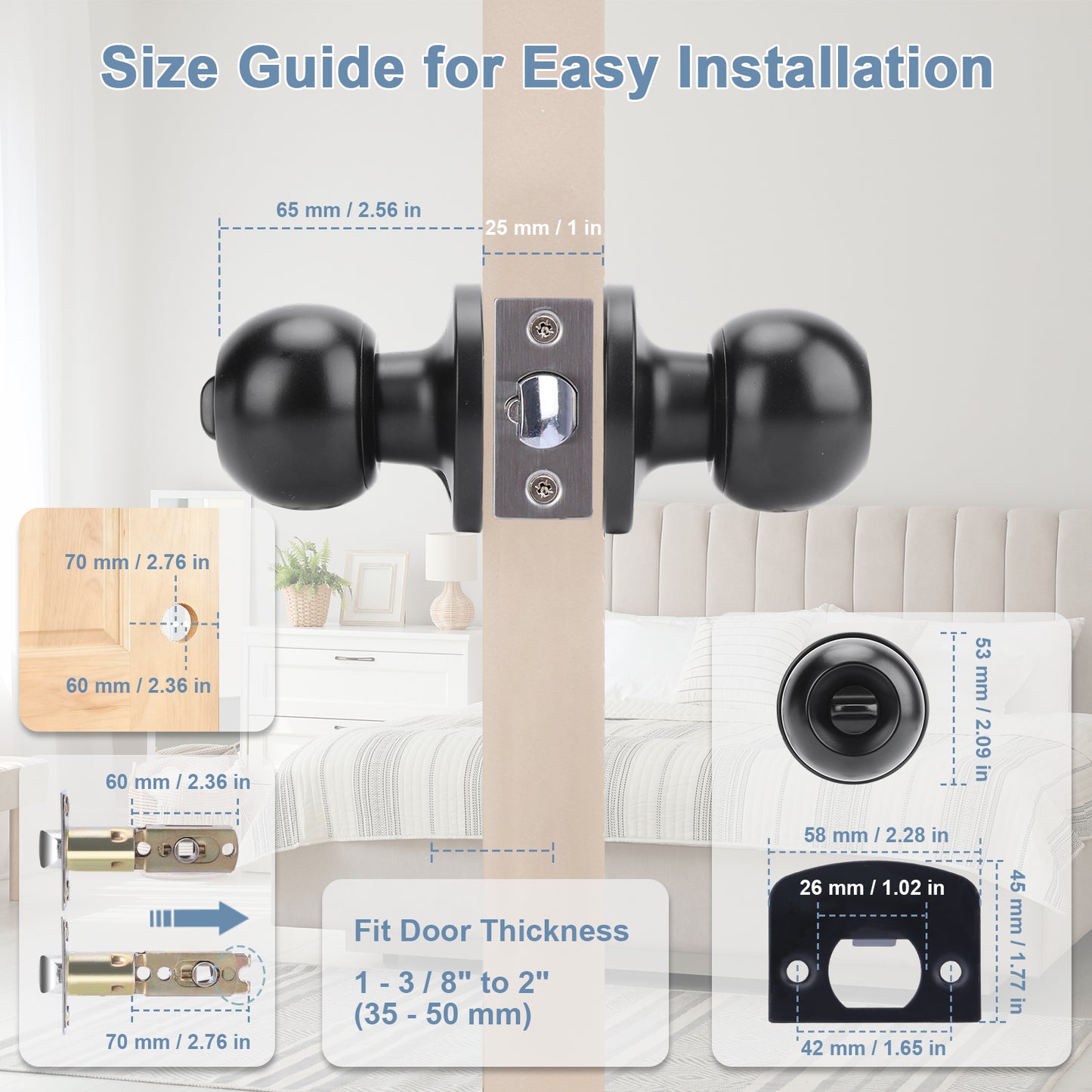 Entry Door Handle Set, Lock with Key, Reversible for Left or Right Hand, Black