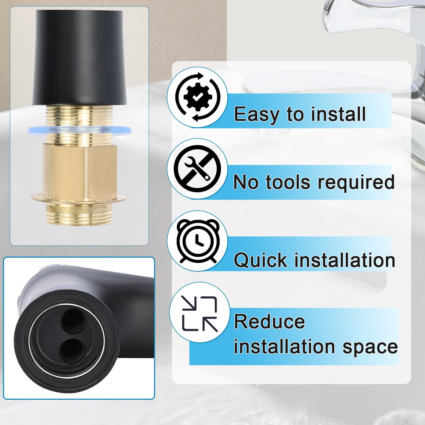 Tubing connector with installation features on a white background