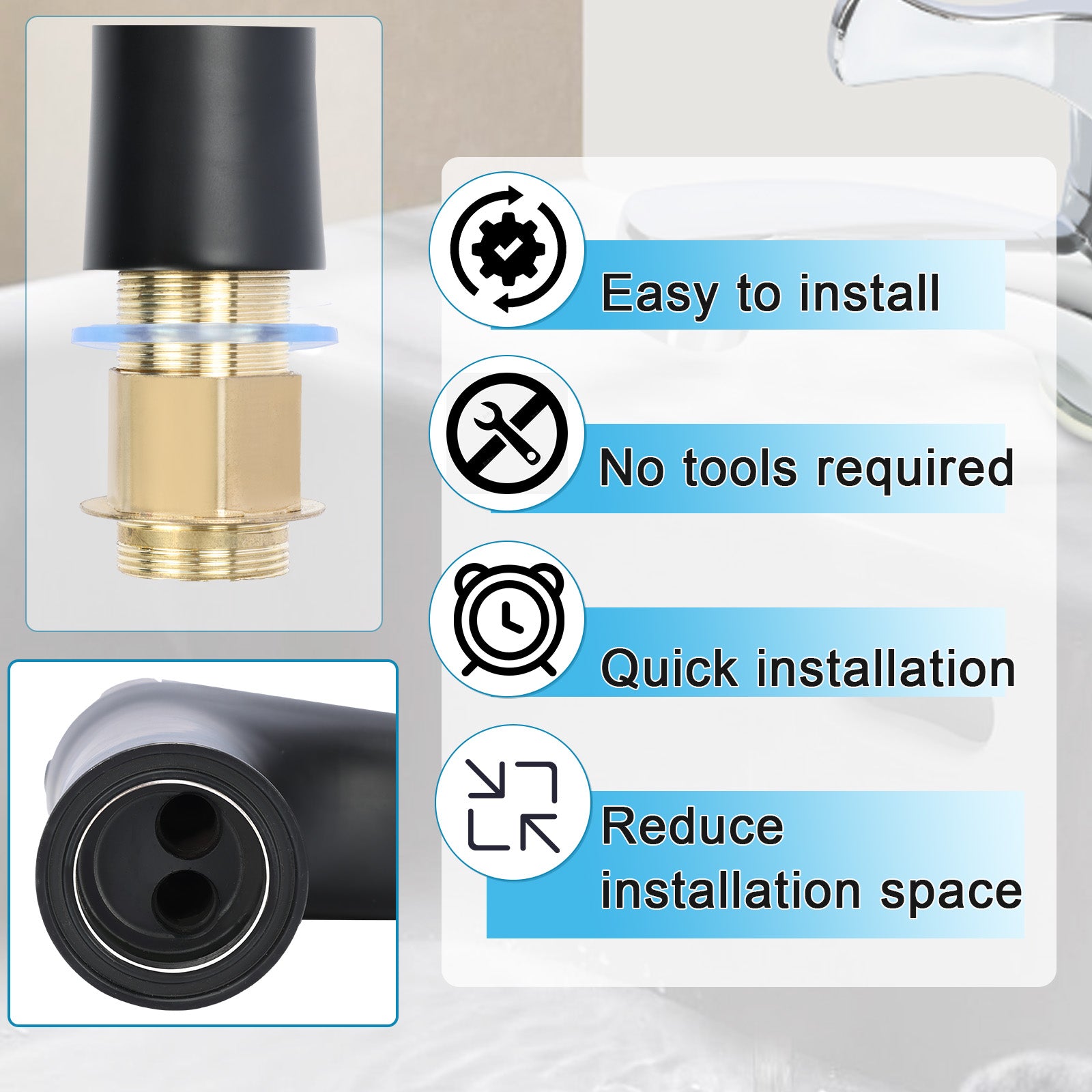 Tubing connector with installation features on a white background
