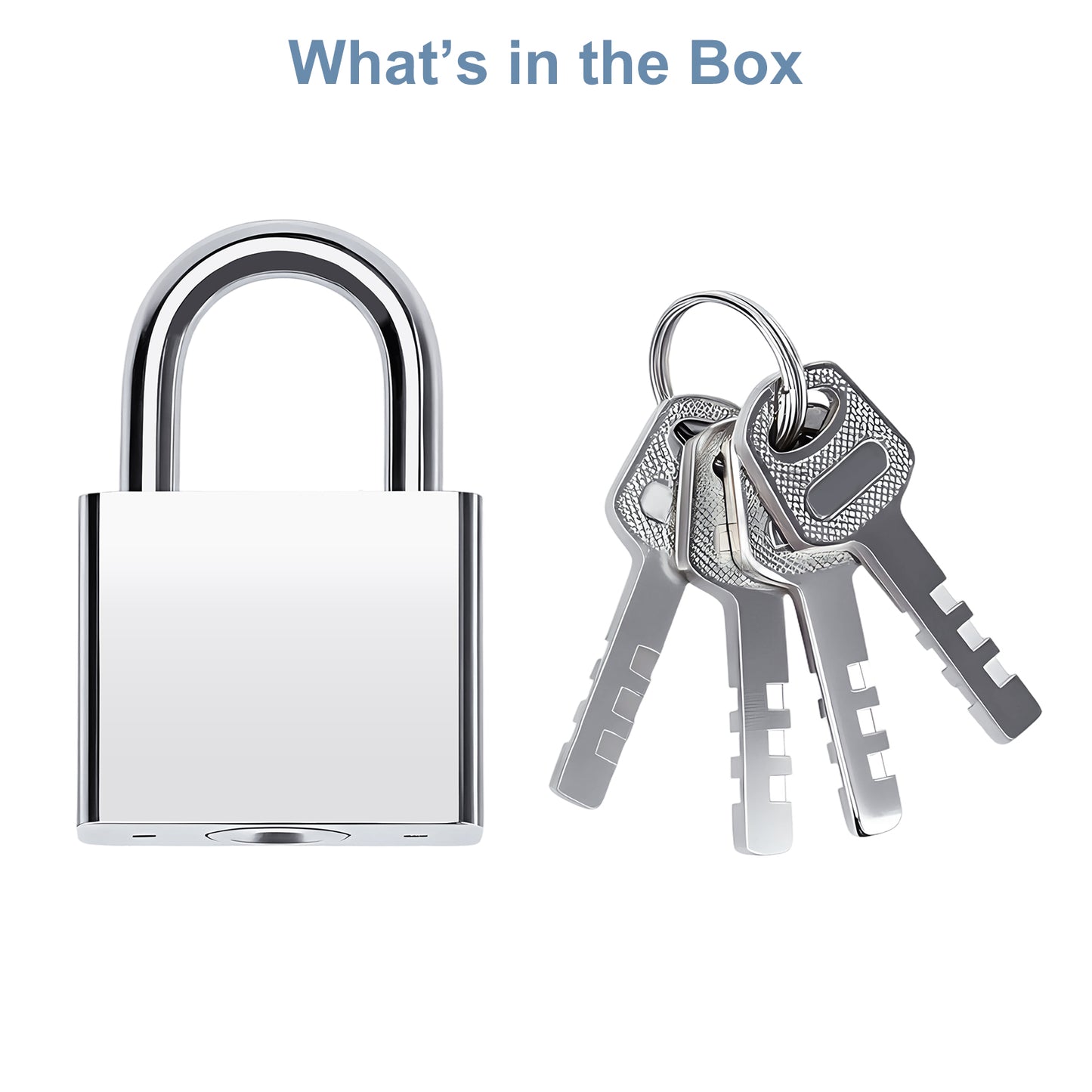 Silver padlock with keys on a white background