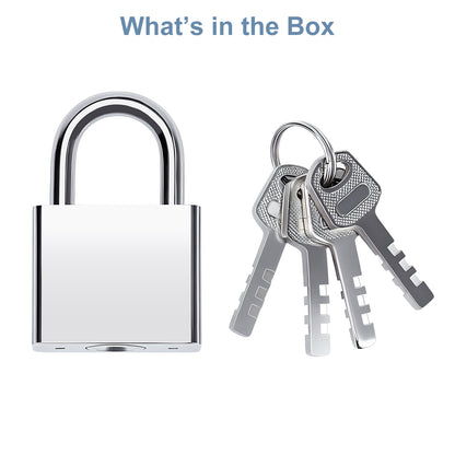 Silver padlock with keys on a white background