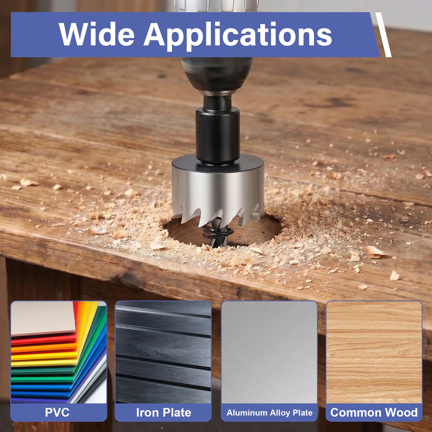 HSS Hole Saw - Wide Use on PVC, Iron, Aluminum Alloy & Wood, Sharp Cutting