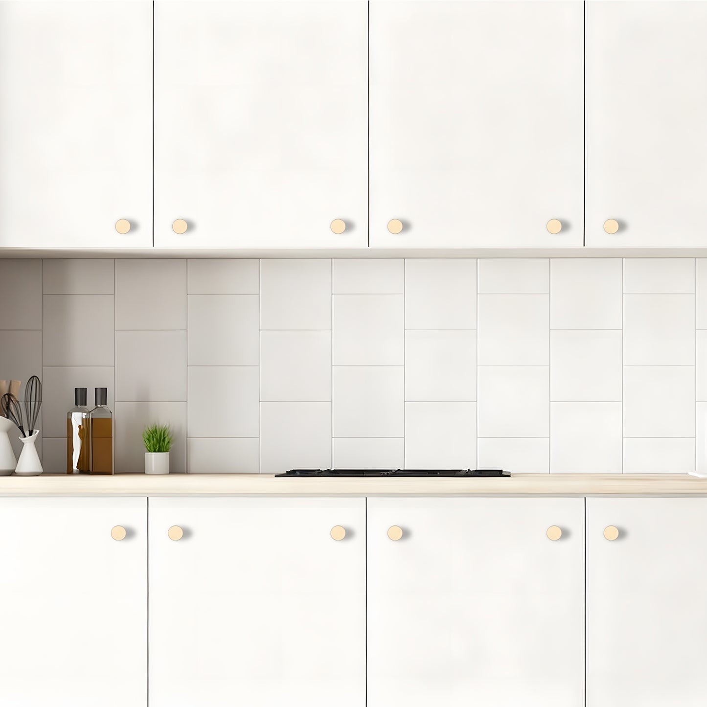 Modern kitchen with white cabinets and tiled backsplash