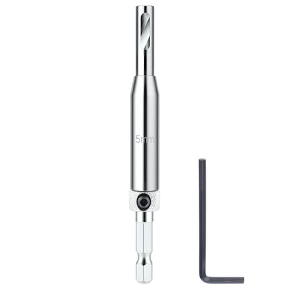 HSS self-centering drill bit 5 mm with 1/4 inch hex shank for accurate drilling and hardware installation