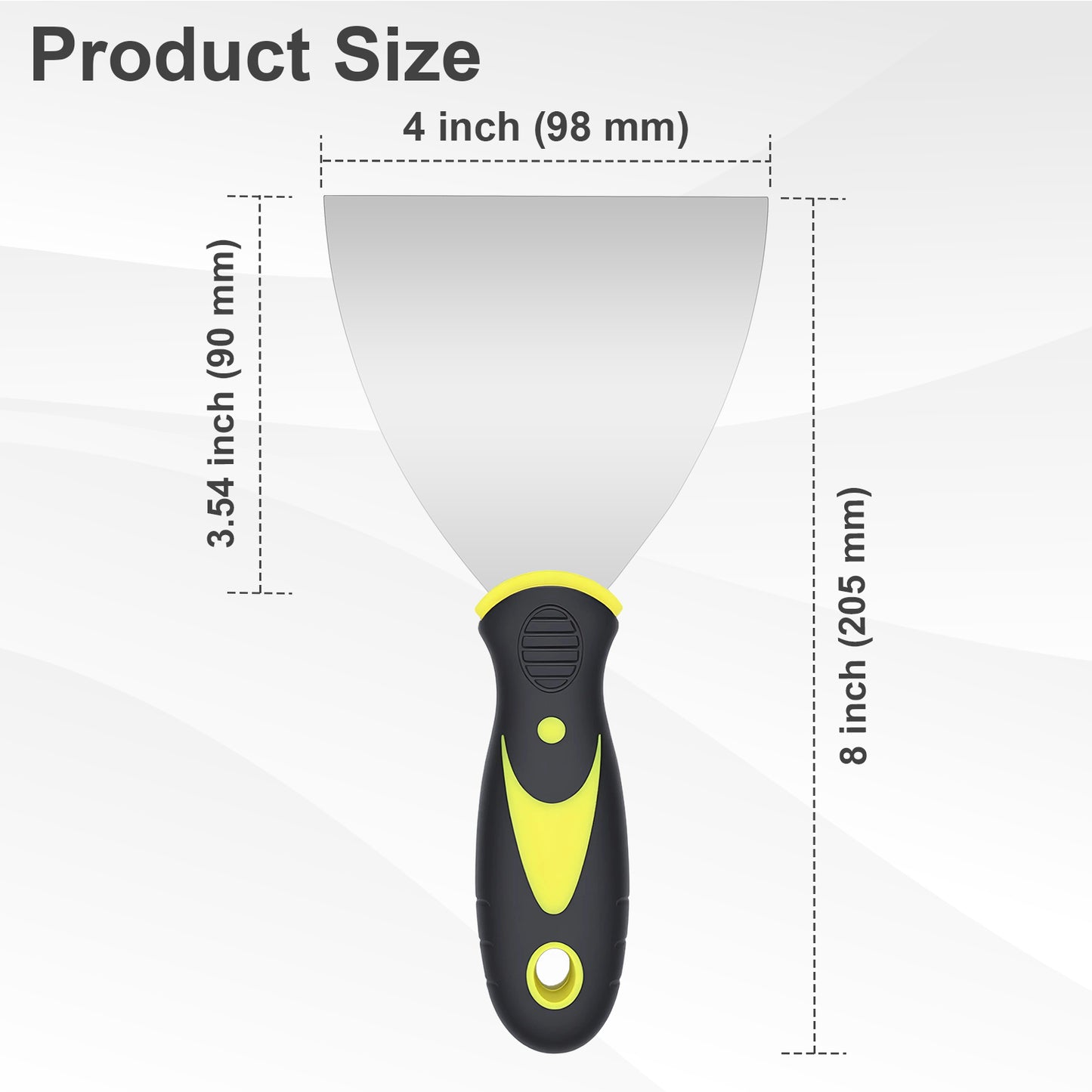 Hardy Supply 4 inch Flexible Putty Knife Scraper, 8 inch total length, stainless steel blade, ergonomic handle, for spackling, filling, paint scraping & drywall repair
