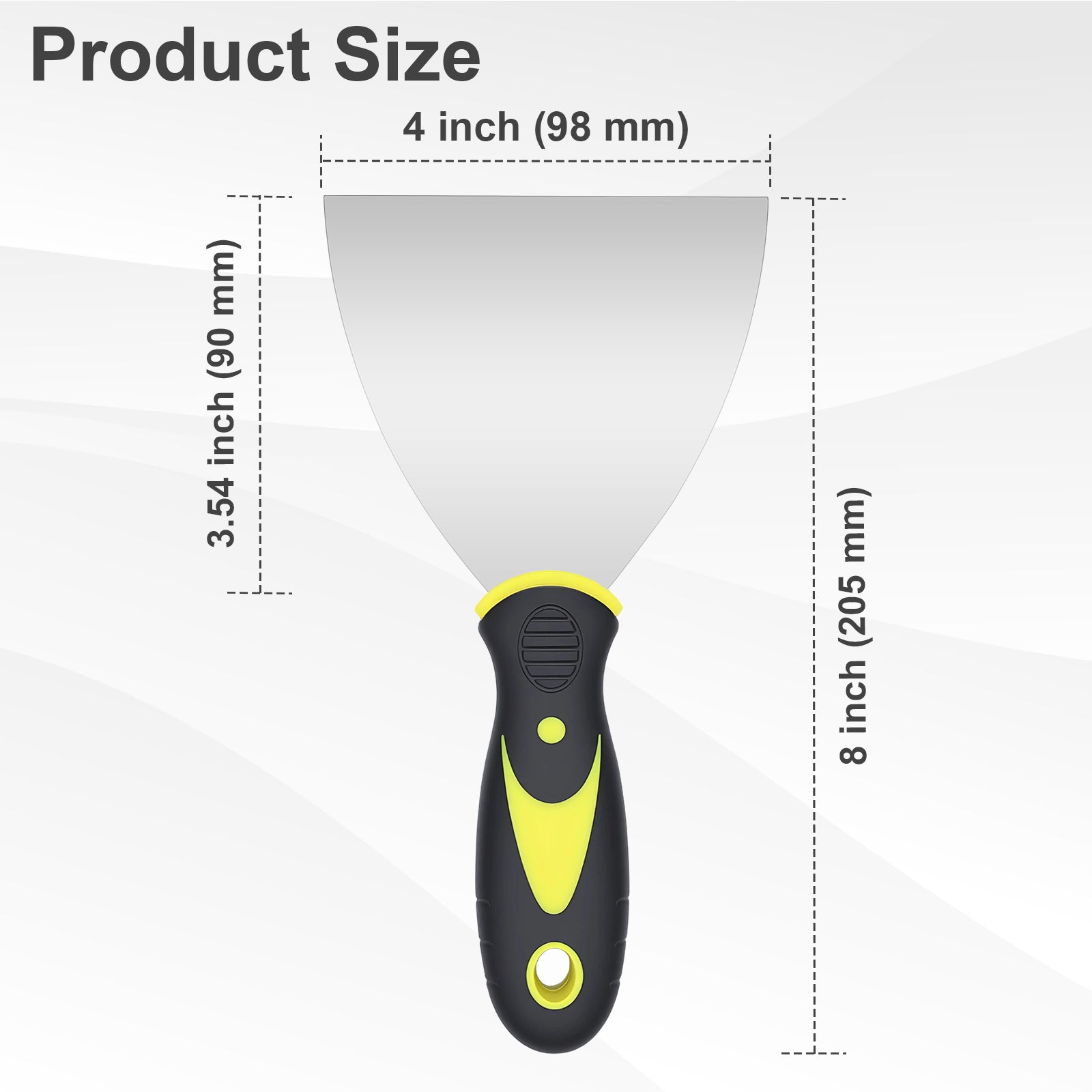 Hardy Supply 4 inch Flexible Putty Knife Scraper, 8 inch total length, stainless steel blade, ergonomic handle, for spackling, filling, paint scraping & drywall repair
