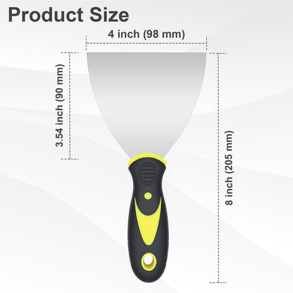 Hardy Supply 4 inch Flexible Putty Knife Scraper, 8 inch total length, stainless steel blade, ergonomic handle, for spackling, filling, paint scraping & drywall repair