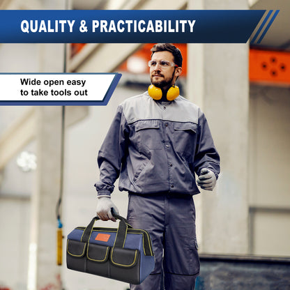 12-Inch Tool Bag, Wide Mouth Tote with Hard Bottom & Pockets Organizer