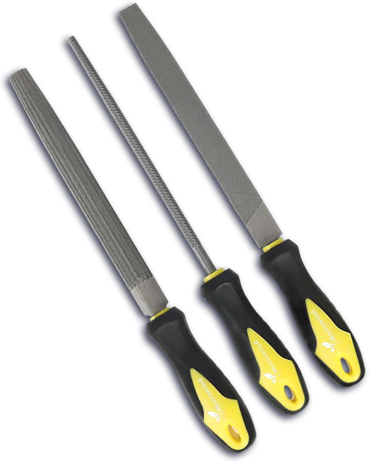 Metal File Set, 3pcs 8" Carbon Steel, Flat/Half-Round/Round Shapes