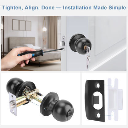 Entry Door Handle Set, Lock with Key, Reversible for Left or Right Hand, Black