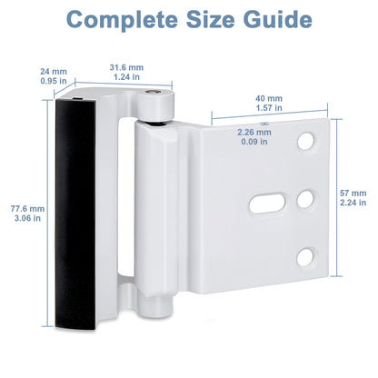 Measurement chart of a door hinge with dimensions labeled
