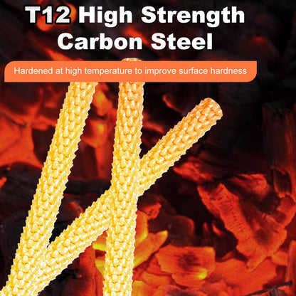 High strength carbon steel with text about hardness and temperature treatment.