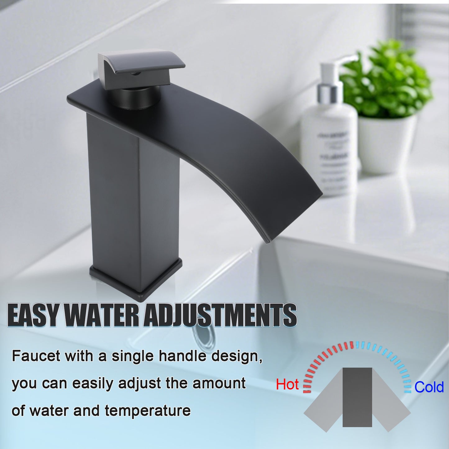 Black faucet with single handle design in a bathroom setting