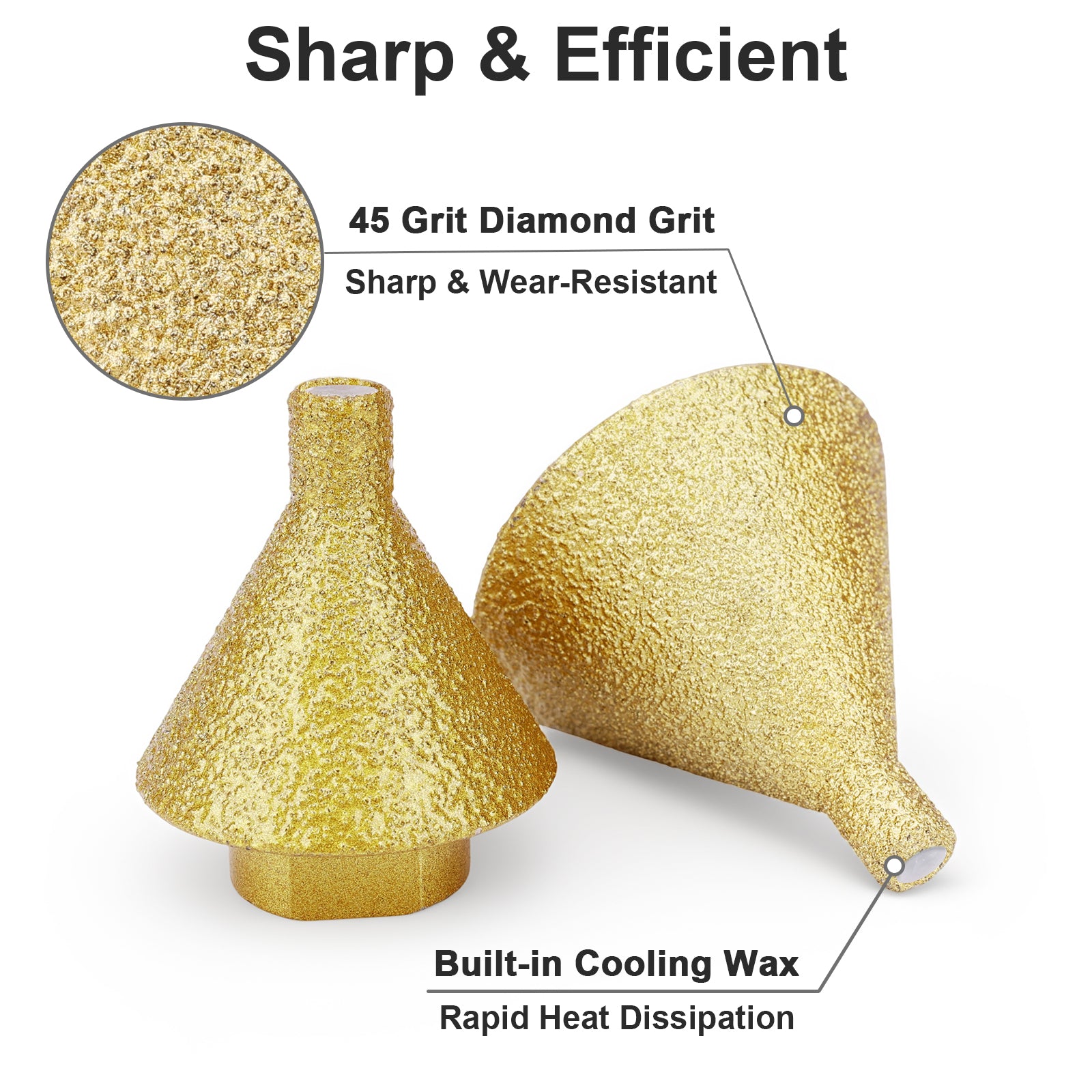 Diamond Chamfer Bit, 45-Grit Diamond, Built-in Cooling Wax, Sharp & Wear-Resistant for Stone