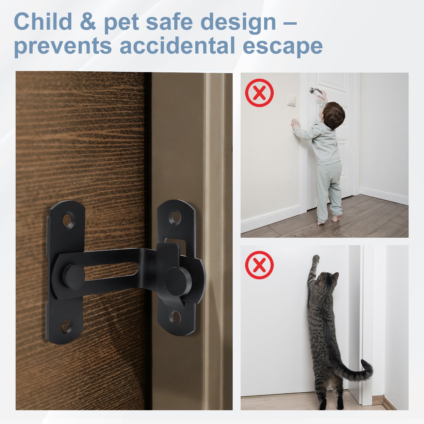 Right-Angle L-Shaped Black Stainless Steel Barn Door Latch