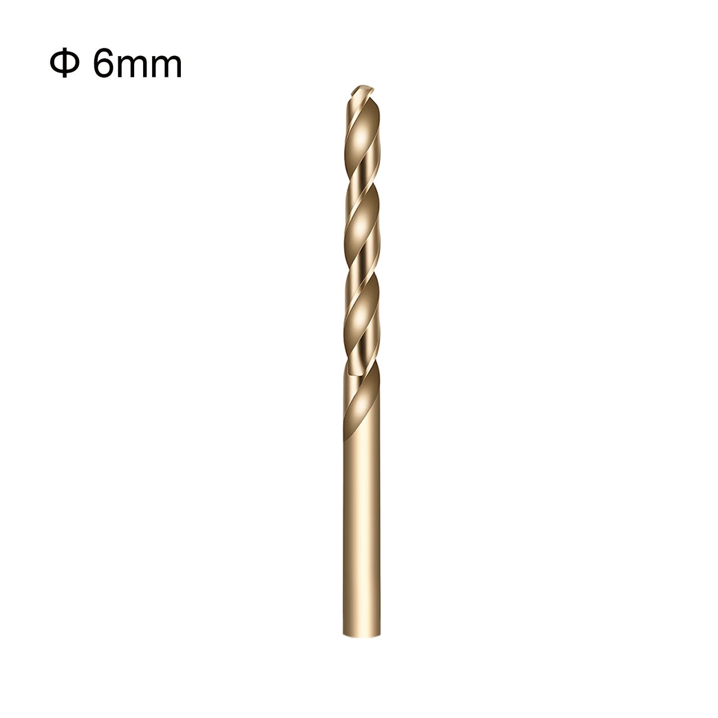 Gold drill bit with size 6mm on a white background
