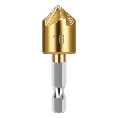 Gold drill bit with number 16 on a white background