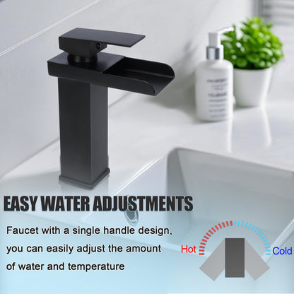 Stainless Steel Open Spout Black Waterfall Faucet, Hot & Cold Mixer Tap