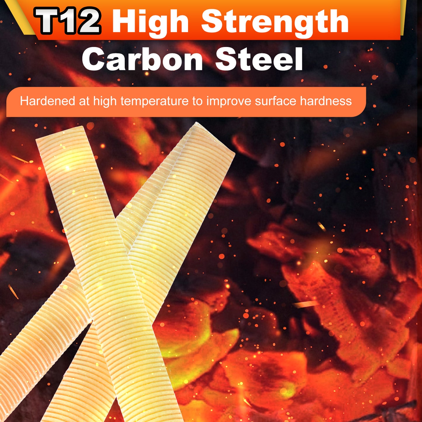 High strength carbon steel with fiery background