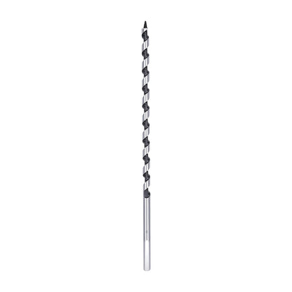 A single metal drill bit with a dark gray fluted cutting section and a polished silver shank, shown vertically against a plain white background.