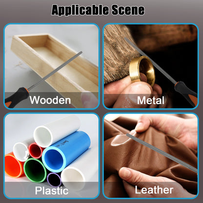 Set of files for different materials including wooden, metal, plastic, and leather.