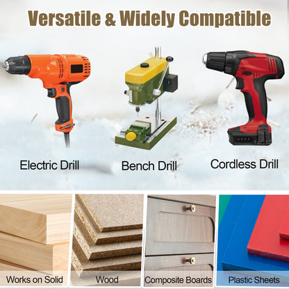 Three types of drills with a collage of materials they can work on.