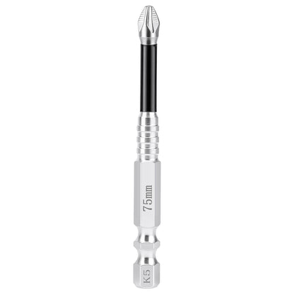 A 7.5mm K5 hex driver bit with a silver metallic body, a black grip section, and a silver star drive tip, shown vertically on a plain white background.