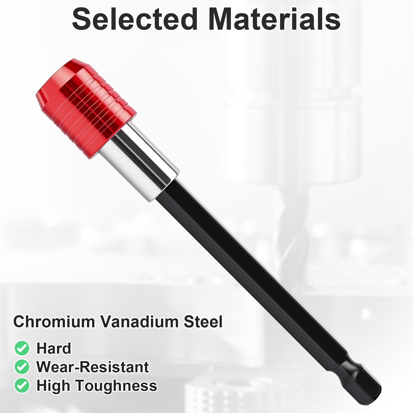 CR-V Drill Bit Extension Bar, Made of Durable Chromium Vanadium Steel, Hard & Wear-Resistant