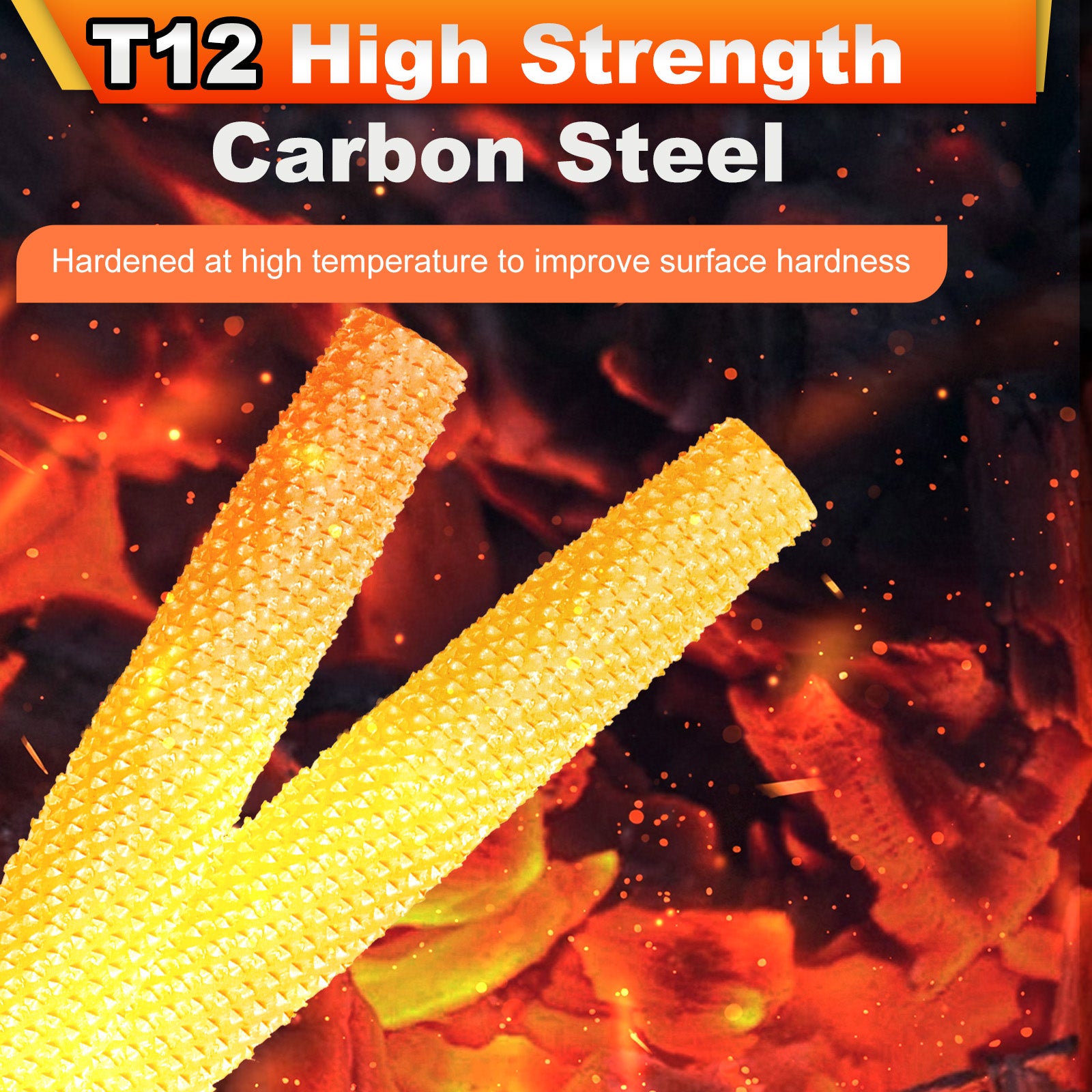 T12 high strength carbon steel bar with fire background