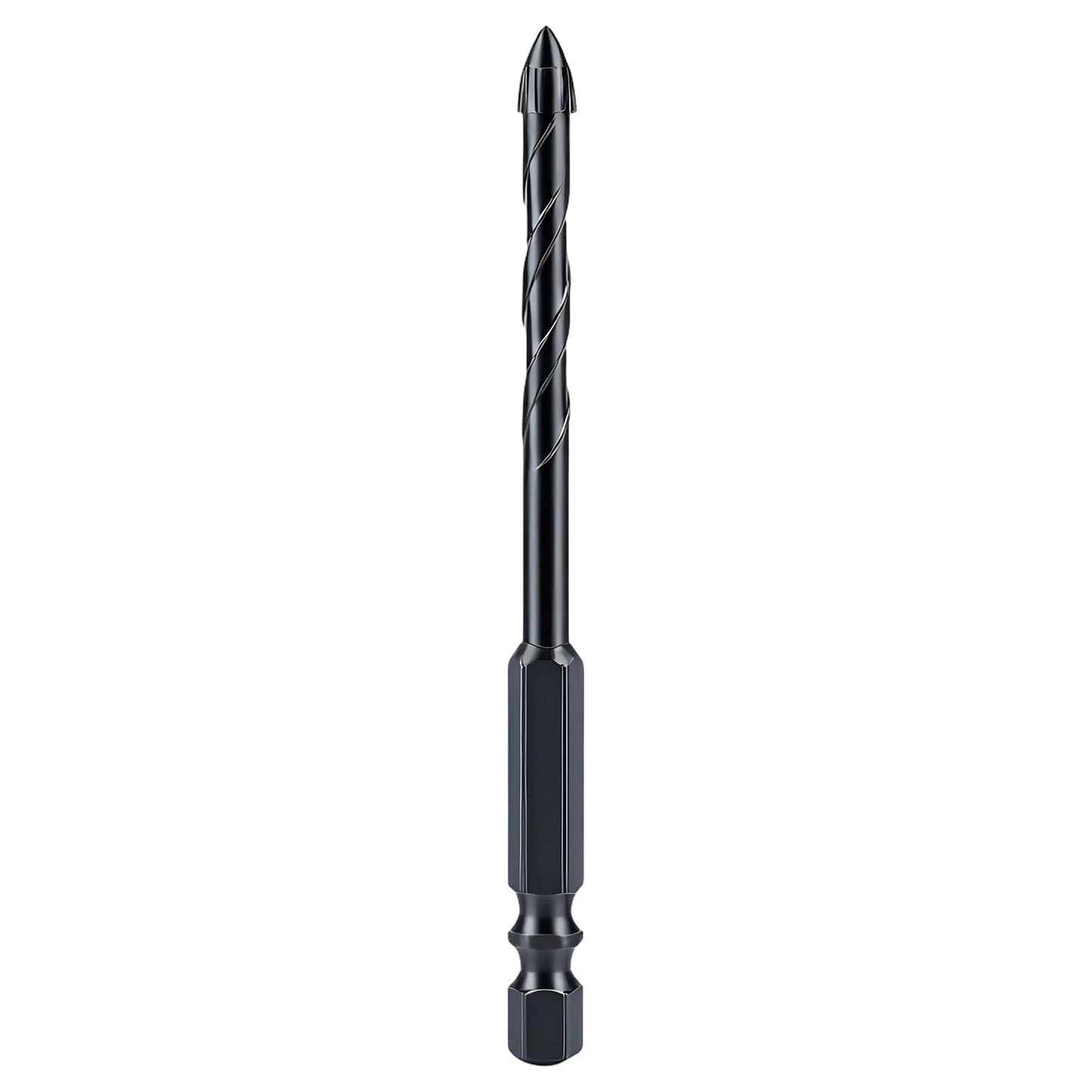Black drill bit on a white background