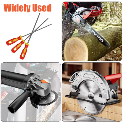 Chainsaw File Set, 3pcs Round Sharpening Files 3/16", 7/32", 5/32" with Handle